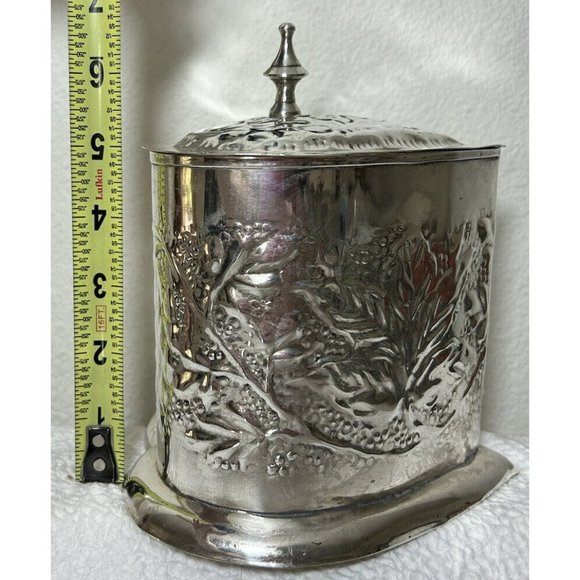 Heart Shaped Repousse Tea Caddy/trinket Box With Finial Epns Made In India Vtg - Picture 10 of 12